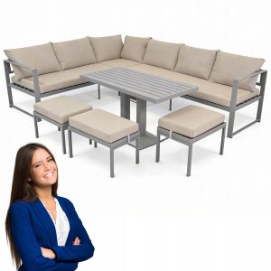 MEBLE OGRODOWE METALOWE METALOWY NAROŻNIK STÓŁ 3 PUFY ZESTAW NM-21 BRĄZ